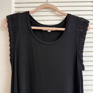 Black Swing Dress with Crochet Mini Sleeves